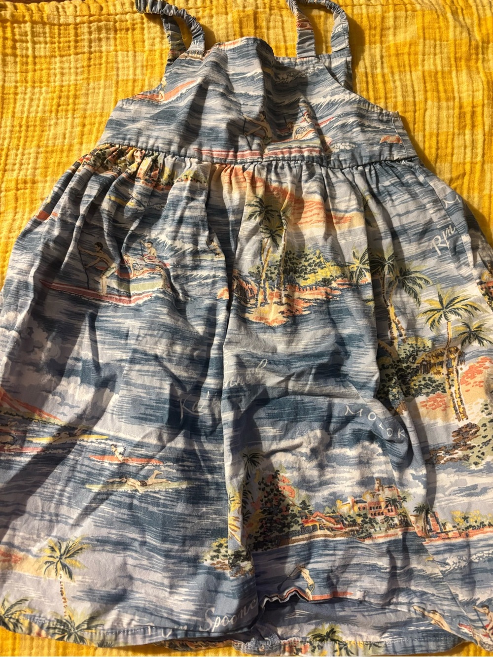 Reyn Spooner 4T Hawaiian Sundress Blue Waikiki Nostalgia Scenic Palm Trees